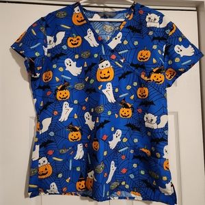 Fall Halloween Scrub Top